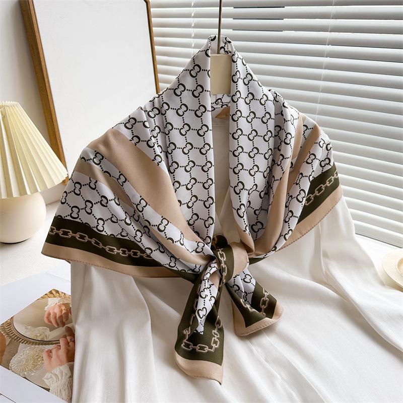 Luxury High Quality Women Satin Silk Scarf Hairband Ribbon Neckerchief Tie Neck Bag Scarf Satin Hair Scarves 90*90cm Square Wrap