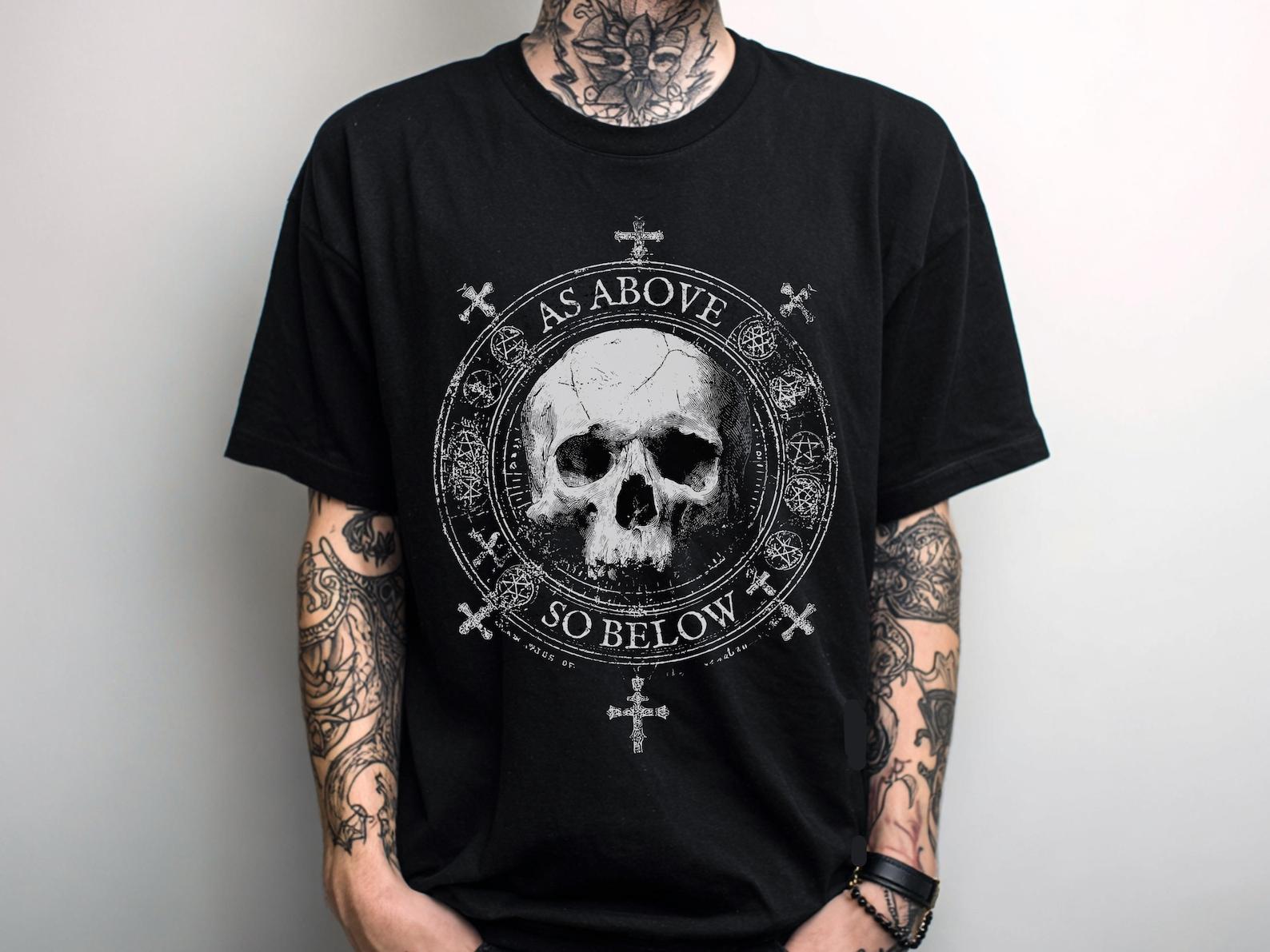 As Above So Below Gothic Skull T-Shirt, Unisex Punk Grunge Graphic Tee, Goth Clothing, Alternative Emo Shirt, Gothic Gift For Him Or Her 2XL