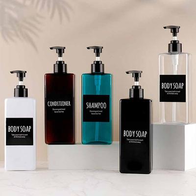 3PCS 500mL Square Soap Dispenser Refillable Bottle with Waterproof Labels for Hand Soap Lotion Shampoo and Conditioner