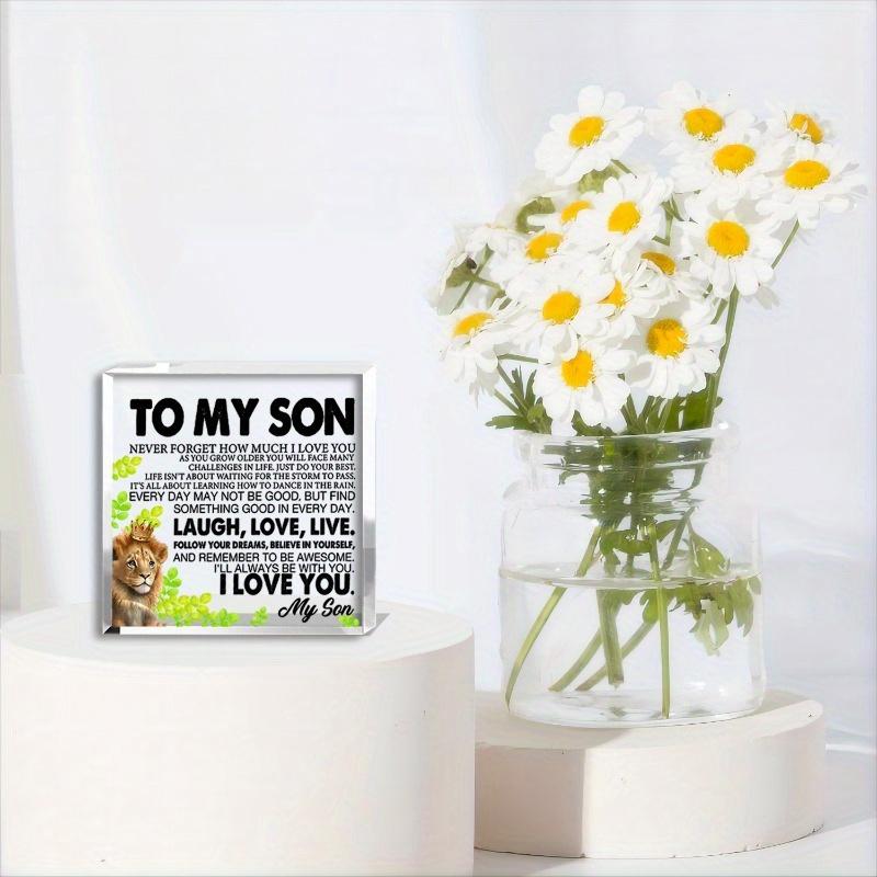 Keepsake Desk Sign for Son -lion Design, Inspirational Father To Son Message, Clear Acrylic Decorative Plaque, Ideal for Birthday, Christmas, Graduat