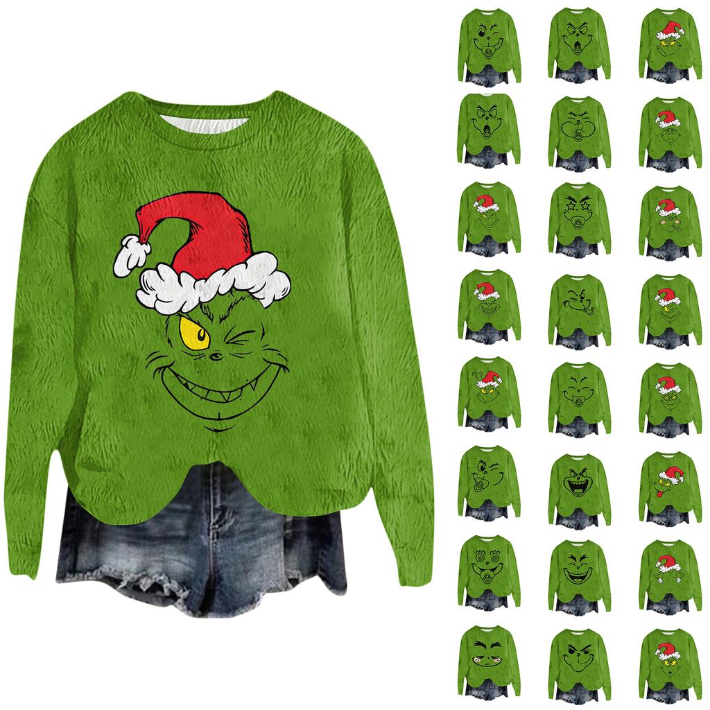 Ladies' Fashionable Round Neck Pullover Long Sleeved Top Christmas Printed Sweatshirt