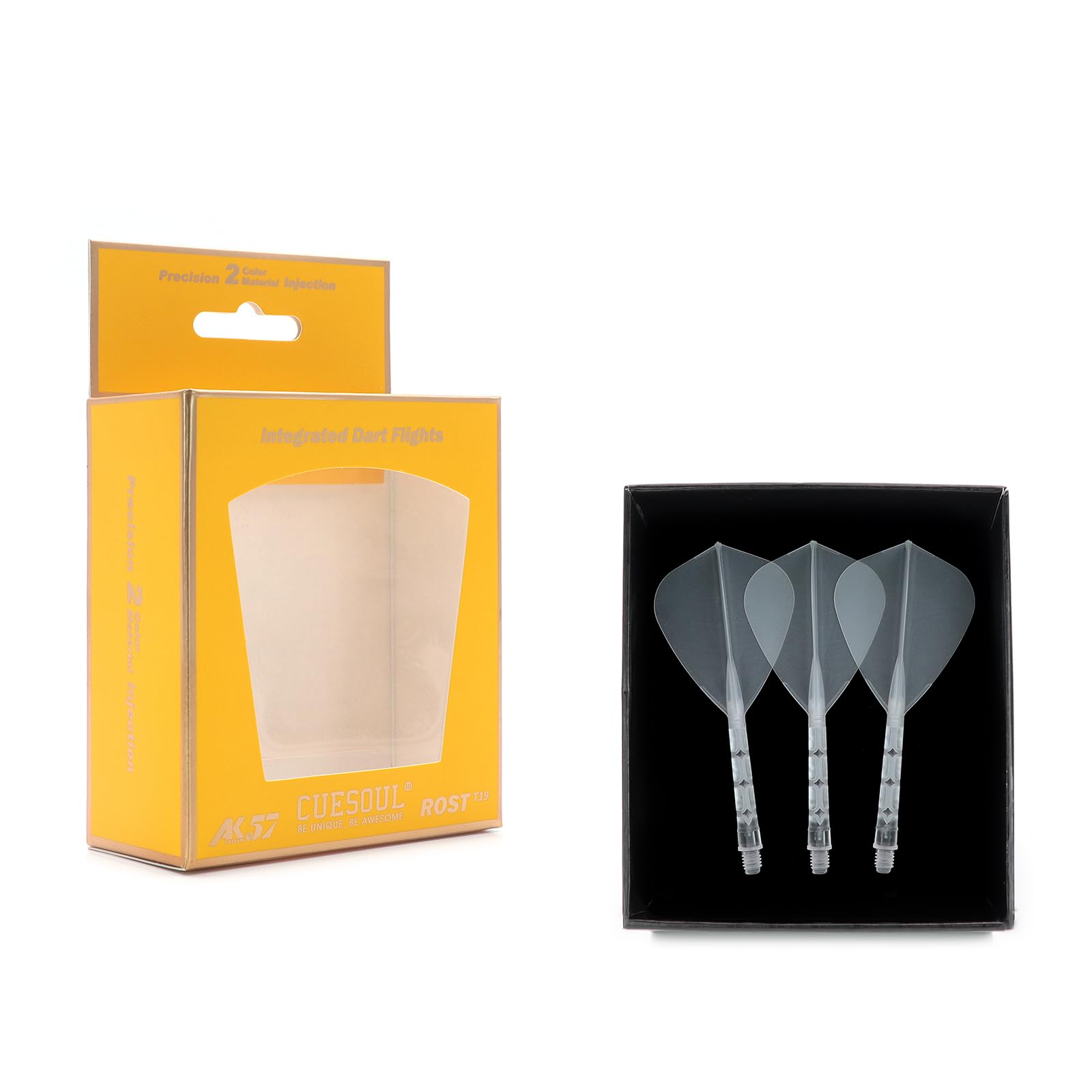 

CUESOUL ROSTAK57 T19 Series Mixed Shaft Integrated Kite Shape Set of 3 Two-Tone Dual-Material Flights, Series, (Clear) CS-AK57FZ9-7L