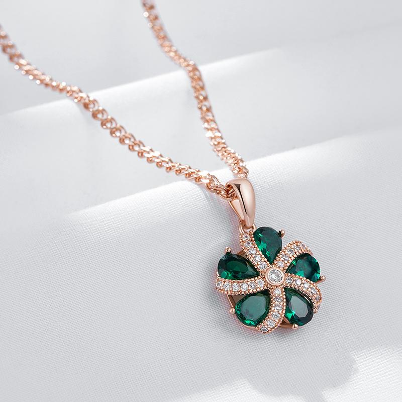 Shiny Green Natural Zircon Pendant Necklace For Women Trend  Rose Gold Color Fine Retro Bride Wedding Jewelry