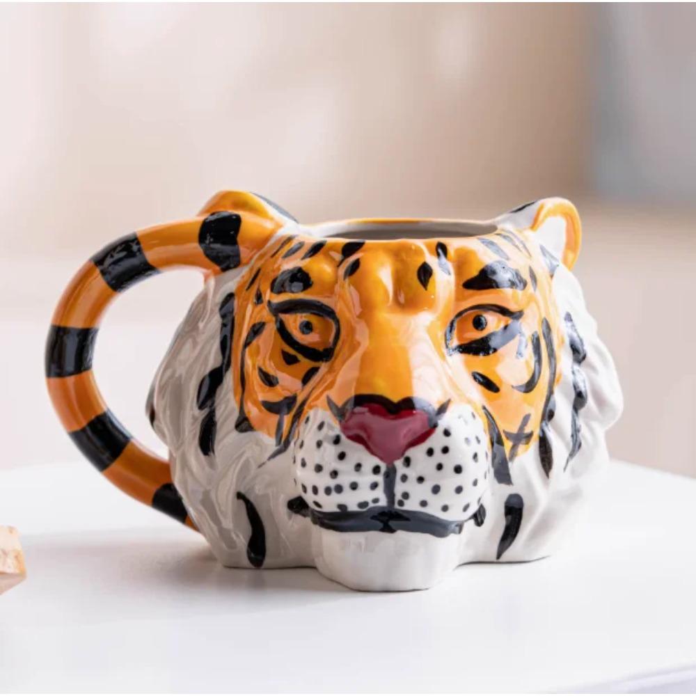 Hand Drawn 3d Ceramic Animal Water Cup Tiger Flamingo High-Value Creative Design Dining Table Items Ceramic Water Cup Gifts