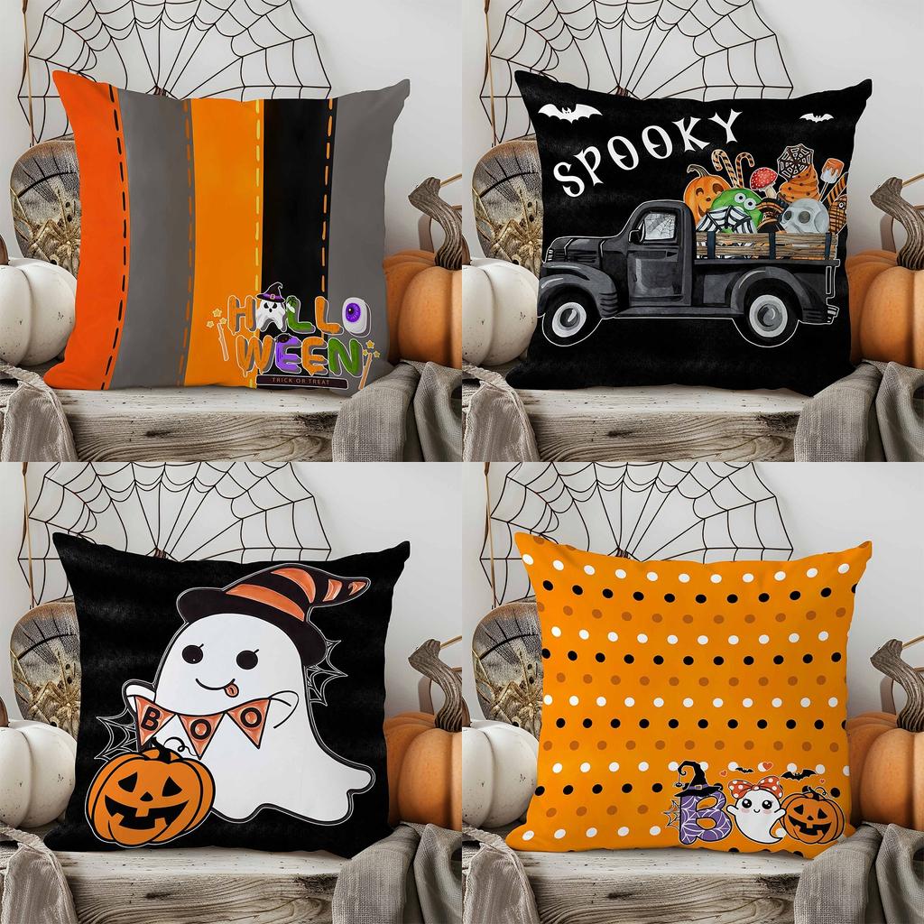 Halloween Decorative Linen Throw Pillow Cover With Single Sided Print (Pillow Insert Not Included)