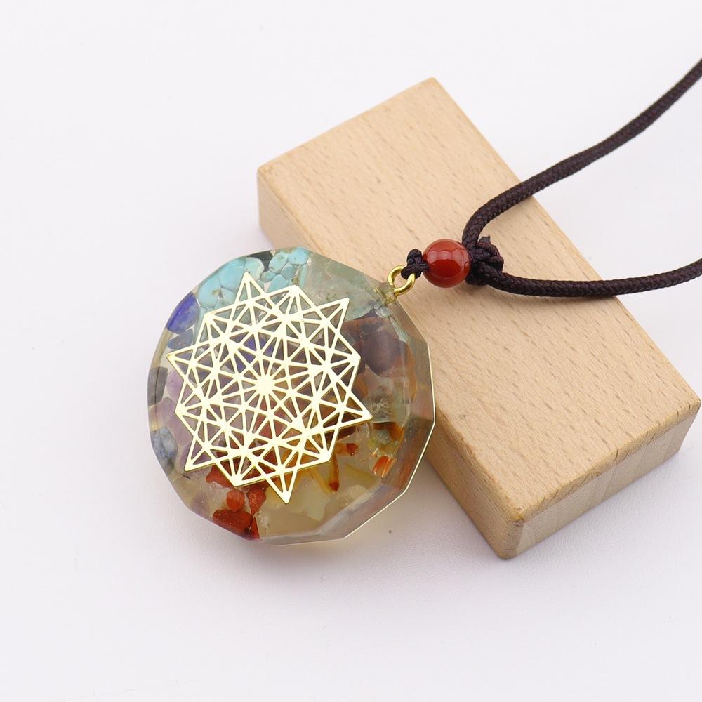 

Colorful Gravel Resin Necklace, Natural Stone Multilateral Geometric Pendant Diy Jewelry N575