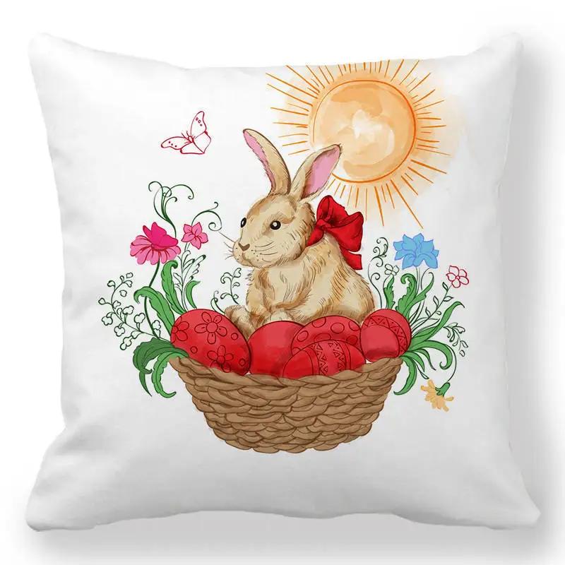 Easter Bunny Cushion Cover Easter EggHoliday Decoration Home Sofa Throw Pillowcase Easter Party Cushion Cover Square 45X45 Cm