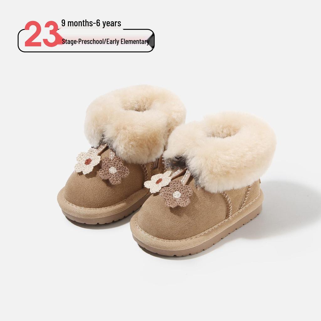Toddler Girls' Plush Outdoor Leather Boots with Velvet Lining - Winter 2025