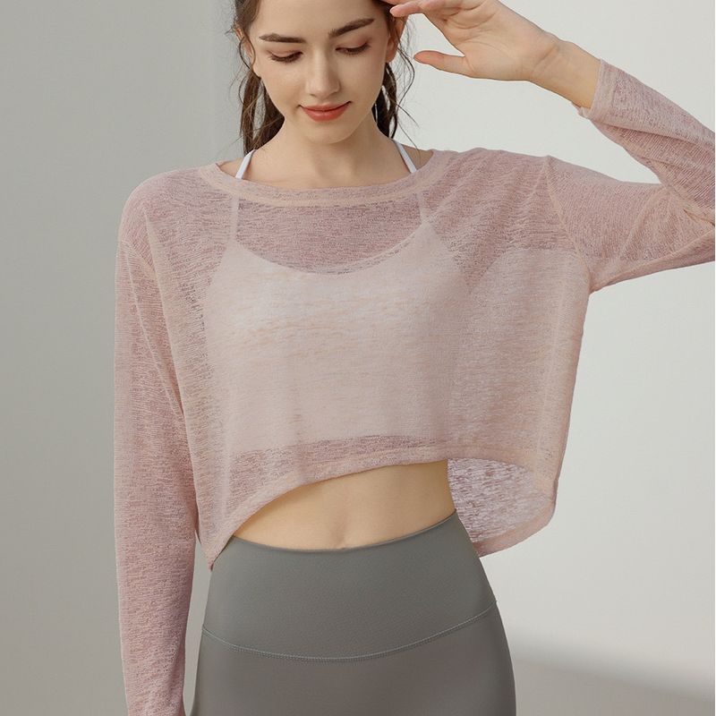 

Good-looking Acetate Nano Silk Sunscreen Loose Yoga Clothes Women s Long-Sleeved Sports Blouse Pilates Workout Top Pink 8/L