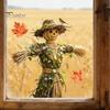 Holiday Party Window Ornament Scarecrow Stickers with Realistic Maple Leaf, Pastoral Decals, Waterproof Farmhouse Fall Decorations PVC Static