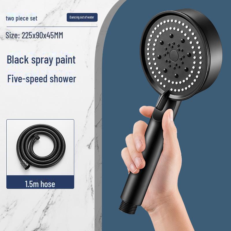 

Ручной душ под давлением: Пятискоростной тропический душ высокого давления со смесителем для ванны. 5-speed, + 1.5m hose чёрный