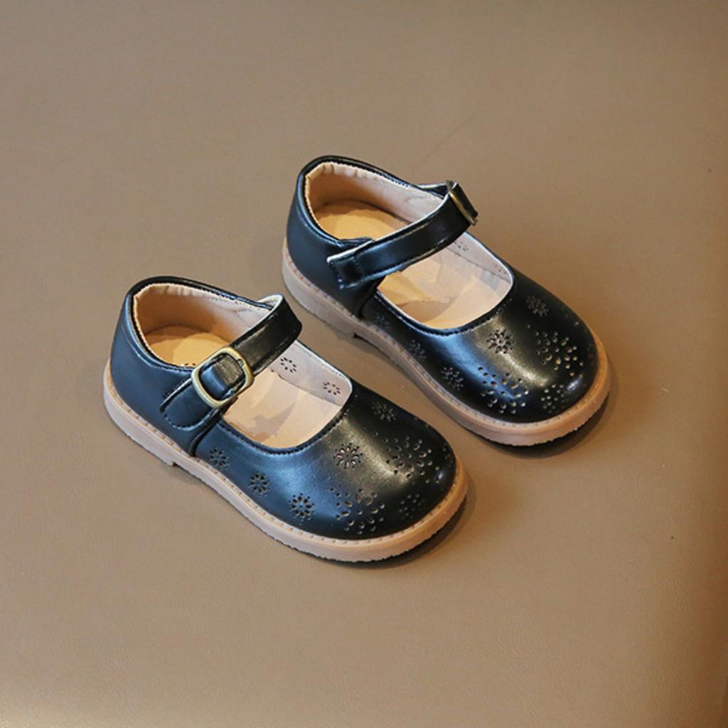 Toddler Girls Mary Jane Shoes Soft Leather Cutout Breathable Casual Flats Adjustable Strap Comfortable Fit