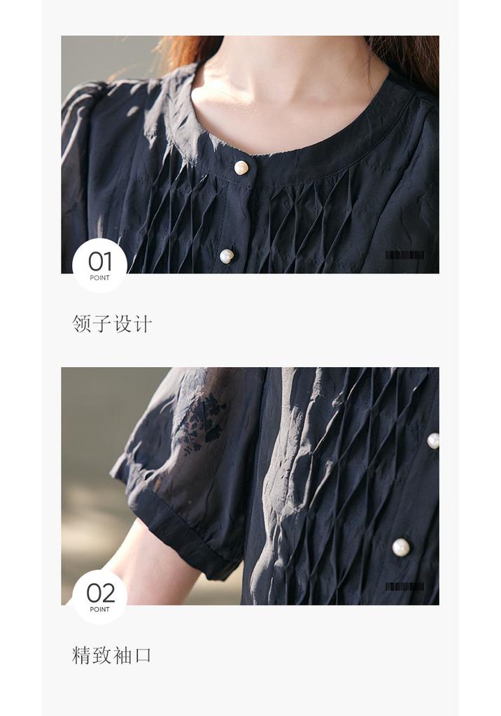 26 year summer dress, high-end and elegant round neck short sleeved skirt, A-line skirt, waist cinching and slimming black dress, skirt
