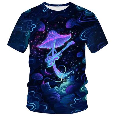Koszulka z nadrukiem 3D magicznego grzyba dla mężczyzn, koszulki z wzorem leśnego elfa, casualowe z okrągłym dekoltem, oddychające, wygodne koszulki z krótkim rękawem