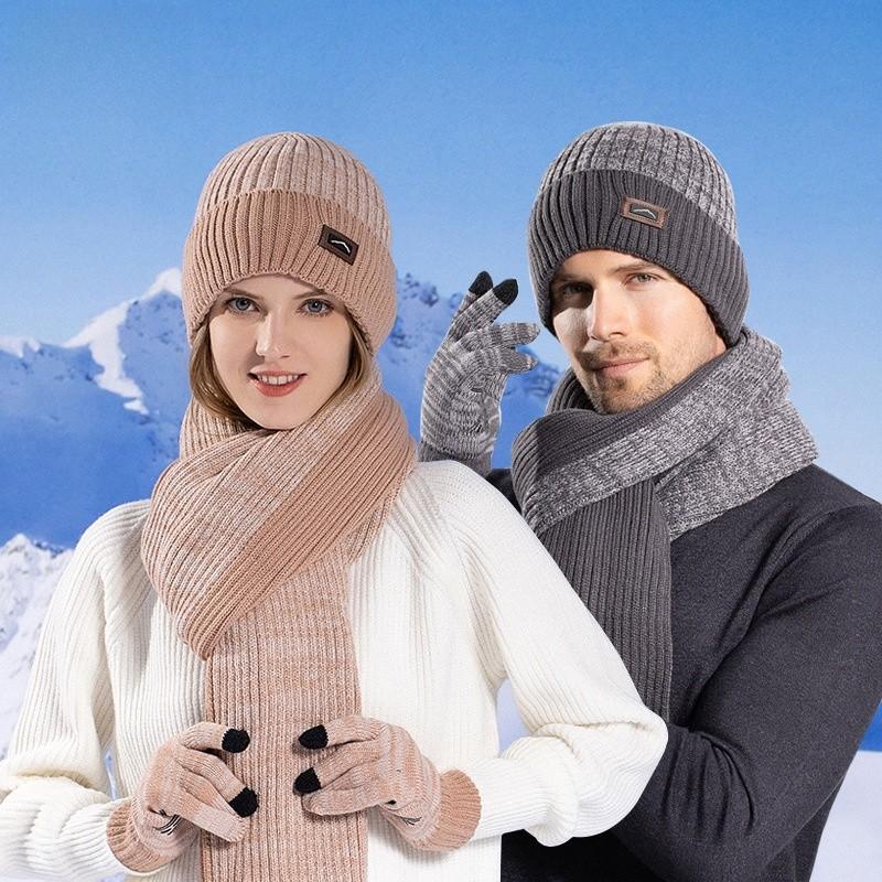 Acrylic Knit Hat Scarf Gloves Set With Windproof Warmth For Outdoor Winter Men And Women