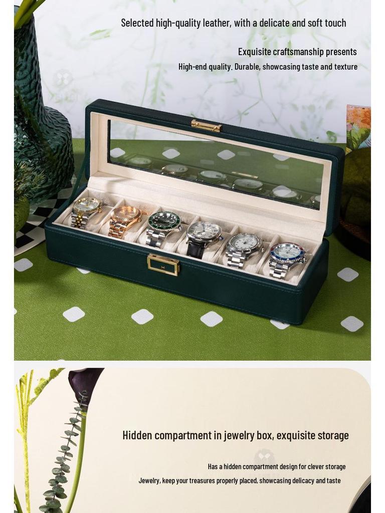 Lychee Grain PU Leather Watch & Eyeglass Storage Box with Multiple Slots