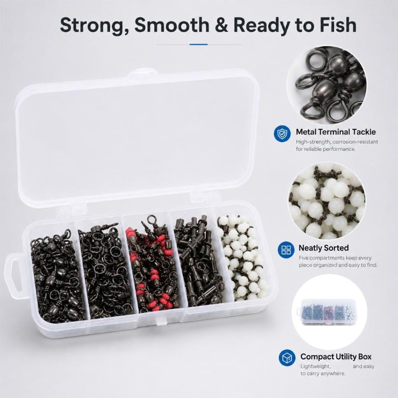 Steel Fishing Line Fasteners, 110 Assorted Rotating Tackle Attachments for Joining Line with Multiple Fishing Accessories During Assembly