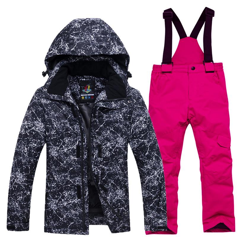 Jungen Mädchen Camouflage Ski Set Winddicht Warm Wasserdicht Outdoor Verdickt Single Board Ski Jacke Hosen