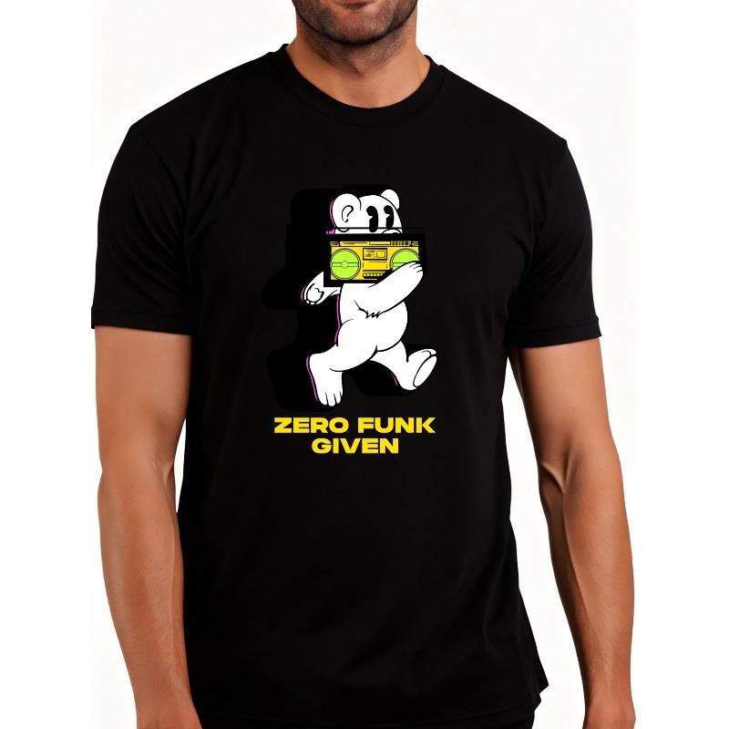 

European sizes Casual Streetwear Style Men S T-Shirt Featuring a Panda Holding a Boombox with Zero Funk Given Text Perfect for Summer S чёрный