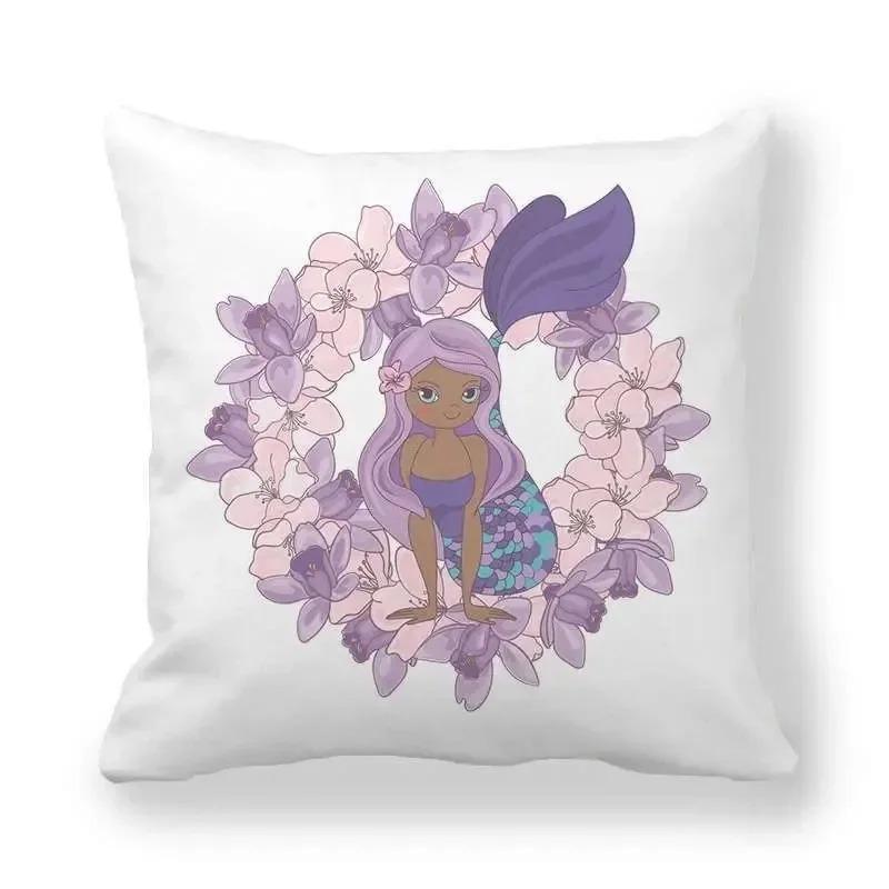 Garland Mermaid Pattern Decorative Pillow Cover Car Sofa Square Cushion Pillow Cover