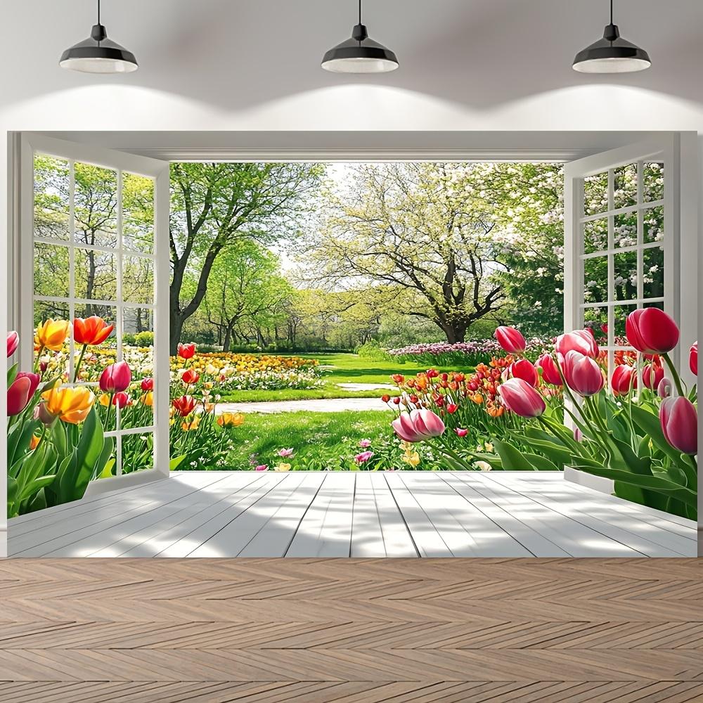 1Pcs Lush Greenery Blooming Flowers Garden Landscape Decoration Background Backdrop Decorations For Photo Studio Booth Party