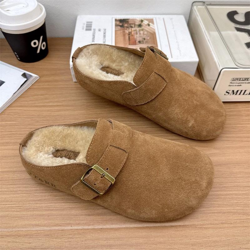 

Retro large size velvet warm casual bag head slippers women 2024 winter popular home soft bottom outer slippers women 38 коричневый