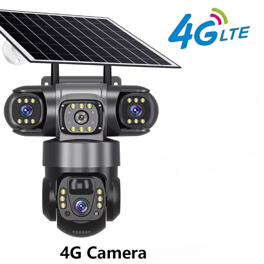 Güneş Enerjili Kamera 4G Sim Dış Mekan 3 Lens 3 Ekran 10X Yakınlaştırma PIR İnsan Algılama Kameraları Su Geçirmez Gece Görüşlü CCTV Güvenlik Koruması