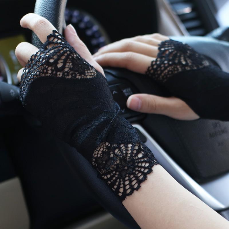 Summer Women's Short Lace Half Finger Lace Sunscreen Gloves