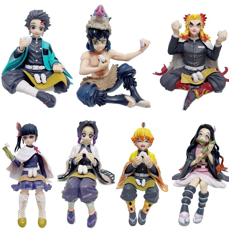 10-15cm Anime Demon Slayer Action Figure PVC Model Doll Collection Toy Car Figure Kamado Tanjiro Nezuko Sitting Ornaments
