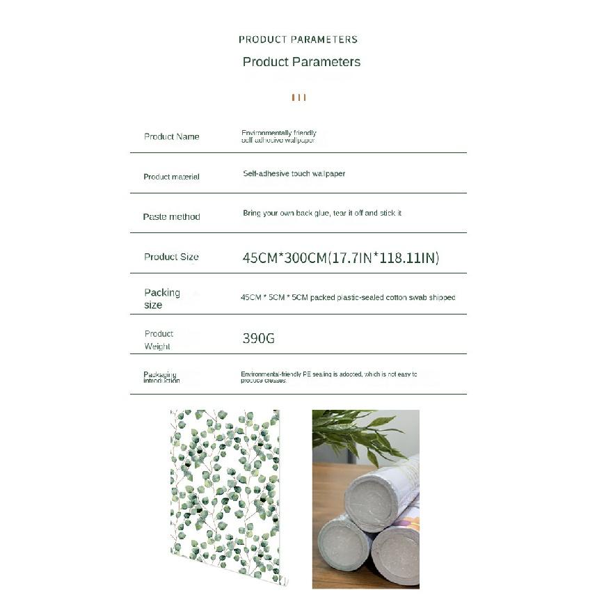 Removable Seamless Self-Adhesive Wallpaper for Living Room Background (Green Plants and Flowers)