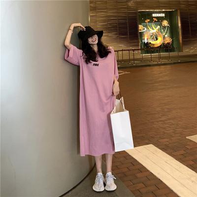 Women's Summer Loose Long T-shirt Dress Knee-length Short-sleeved Slouchy Dresses