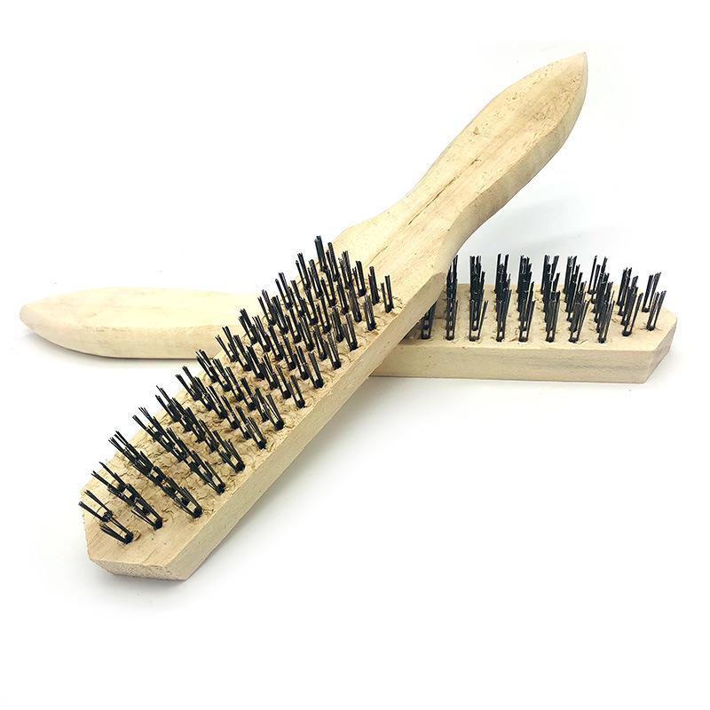 Steel Wire Brush with Black Bristle and Wooden Handle for Metal Surface Cleaning and Fish Scale Descaling