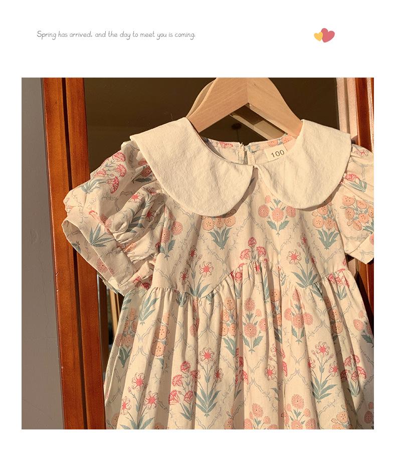2026 Summer Korean Floral Print Doll Collar Dress for Toddlers and Young Girls - Short Sleeve Baby Dress
