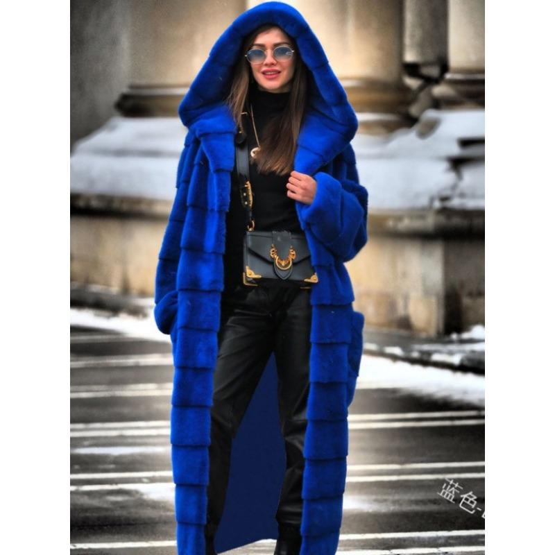 Autumn new product imitation fur coat hooded cotton coat thickened and extended plush coat women's coat trench coat