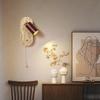 Retro Yellow Cave Stone Bedroom Bedside Reading Wall Lamp Walnut Color Adjustable Angle Living Room Corridor Lighting Lamps