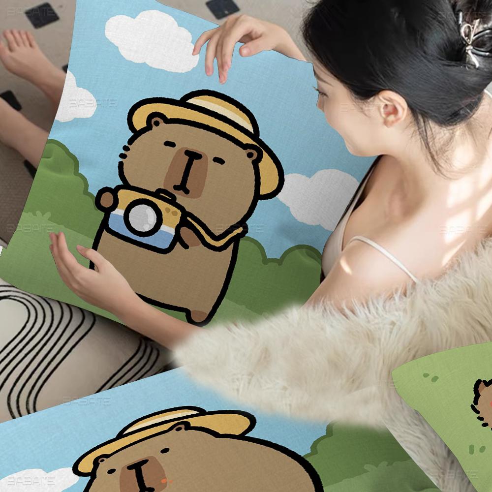 Cute Cartoon Capybara Office Cushion Pillowcase Car Cushion Cover45X45CM Lumbar Pillowcase Sofa Pillowcover