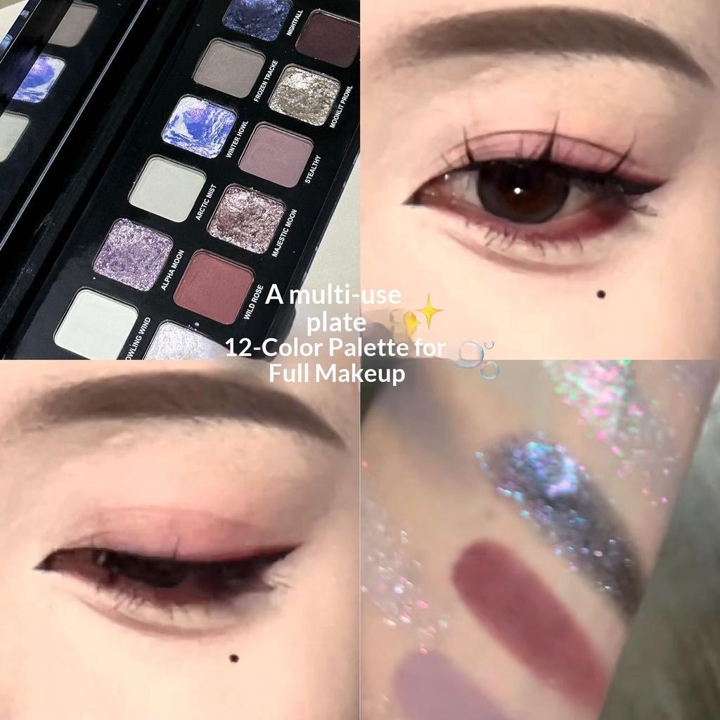 Twelve-colored Wolf Moon Color Eyeshadow, High-gloss Brightening Pearlescent Burst Matte Aegyo Sal Grooming Powder Plate