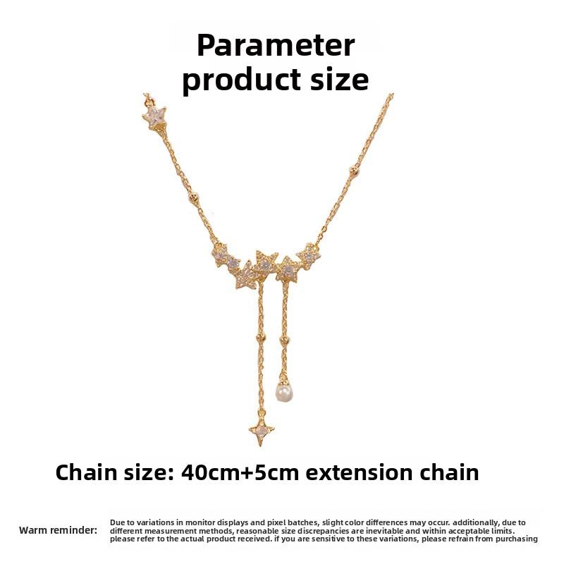 Japan and South Korea Exquisite Fashion Light Luxury Zircon Star Tassel Necklace Temperament Simple Versatile High Sense Super Flash Collarbone Chain