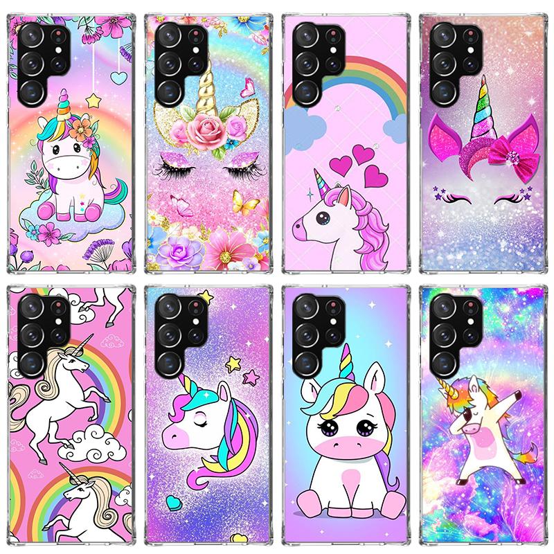 Pink Unicorn Rainbow Phone Case For Samsung Galaxy S23 S24 S25 Edge S26 Ultra S22 + S21 Plus S20 FE Cover Silicone Print Shell G