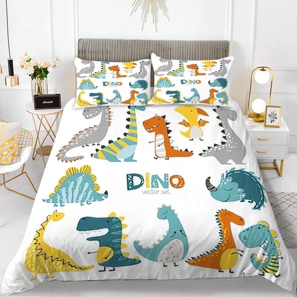 3D Small Dinosaur Cartoon Cute Simple Bedding Set Couple King Single Size for Kids Children Polyester Quilt Cover Pillow Case