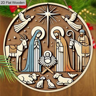 Drewniany Znak Świąteczny Bożego Narodzenia - Okrągły Znak Navidad na Drzwi Wejściowe, Dekoracja do Zawieszenia na Ścianie - Idealny Prezent Świąteczny