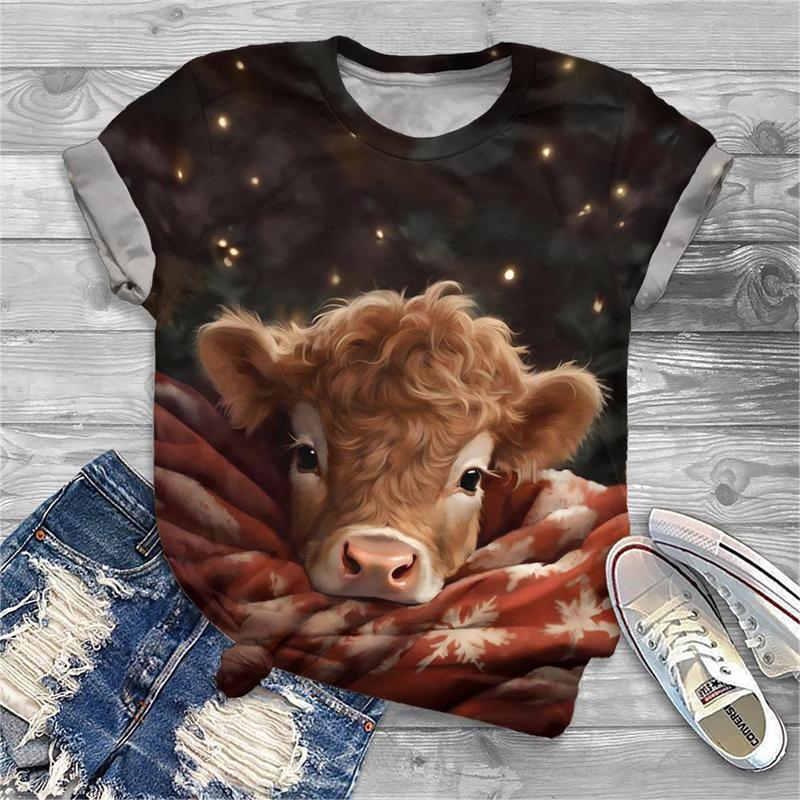 Fashion Animal Cow 3d Print T-shirt Women Fashion Short Sleeve Tshirt Girls Kawaii T Shirt Clothes Female 2000s Y2k Tops