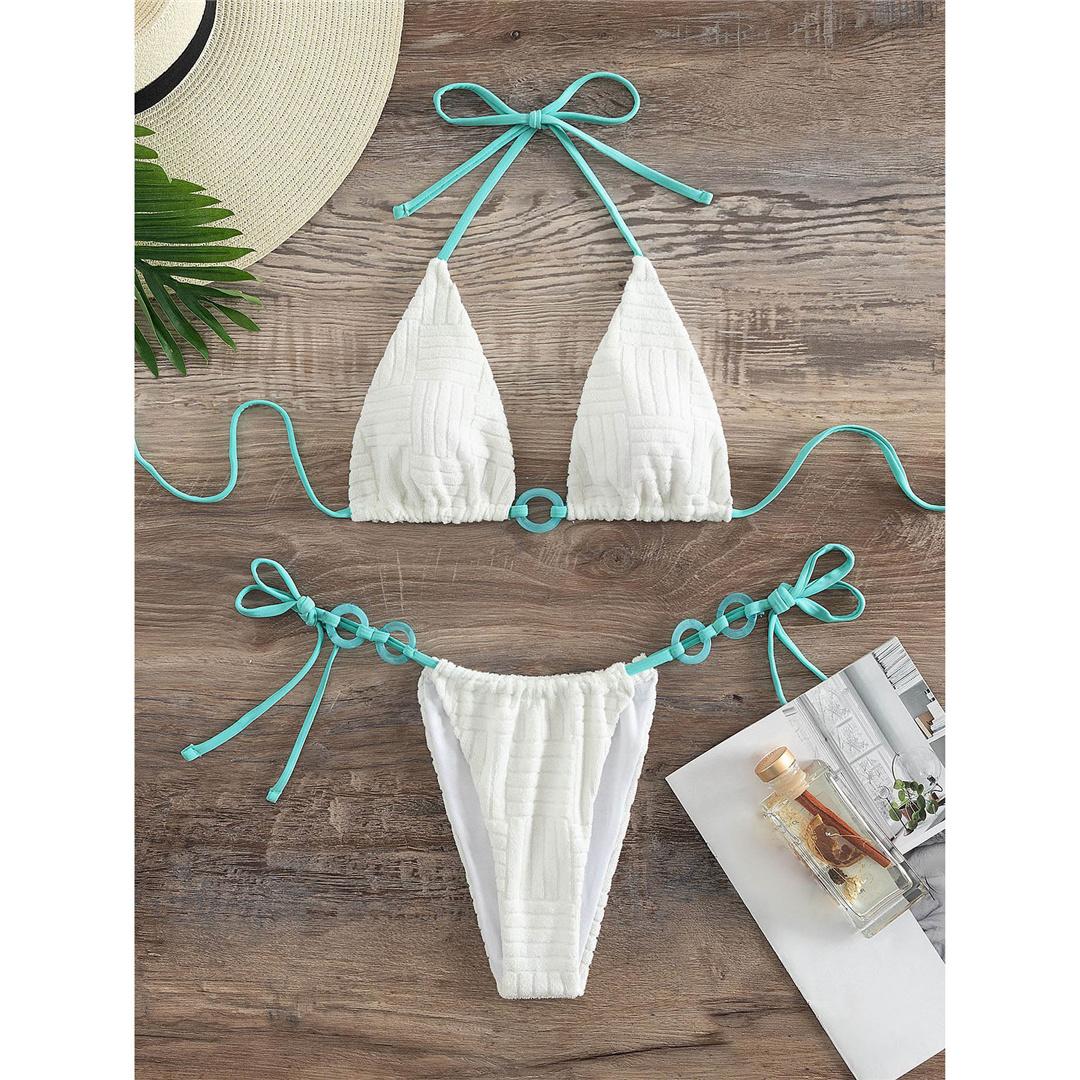 

Сексуальное бикини в рубчик с лямкой на шее, женские купальники, женский купальник, комплект бикини из двух частей, мягкий купальный костюм для купания S белый
