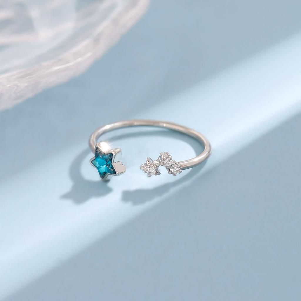 New Exquisite Beautiful Fresh Blue Star 925 Sterling Silver Jewelry Personality Sweet Simple Crystal Opening Rings R129