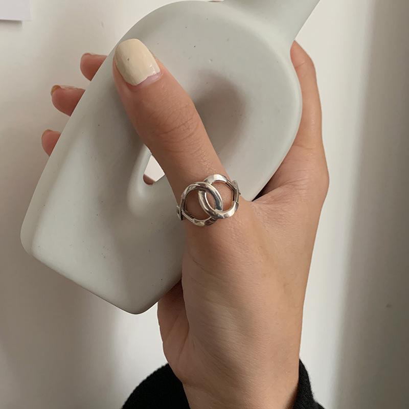 Korean Style Retro Geometric Cable Knit Open Ring for Women - Trendy Irregular Hollow Design for Everyday Commute Adjustable Open