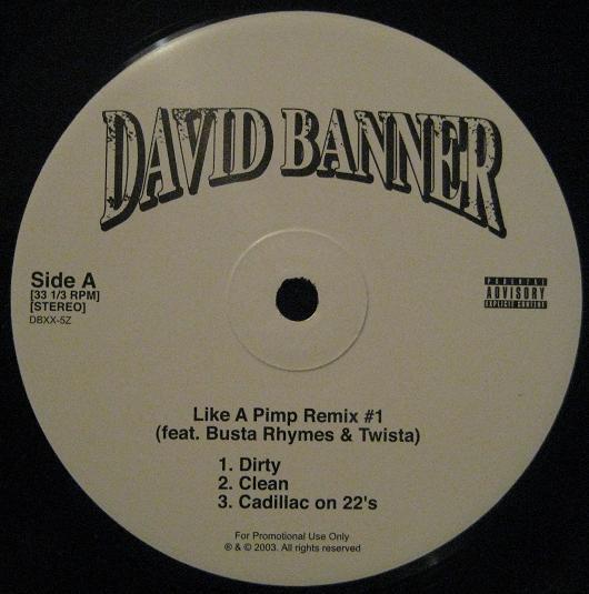 

12inch Record DAVID BANNER - Like A Pimp (Remix) DBXX5Z Universal Recor 2003 US Rap & Hip-Hop/R&B Used