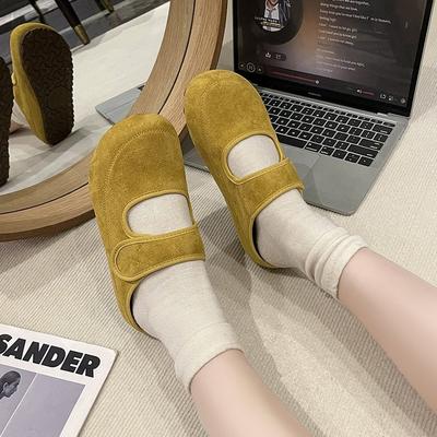 2025 Frühling und Herbst neue Retro Matte Leder Einzelne Schuhe Damen Hässlich Süß Boken Retro Weichsohlige Klettverschluss Flachsohlige Hausschuhe Damen
