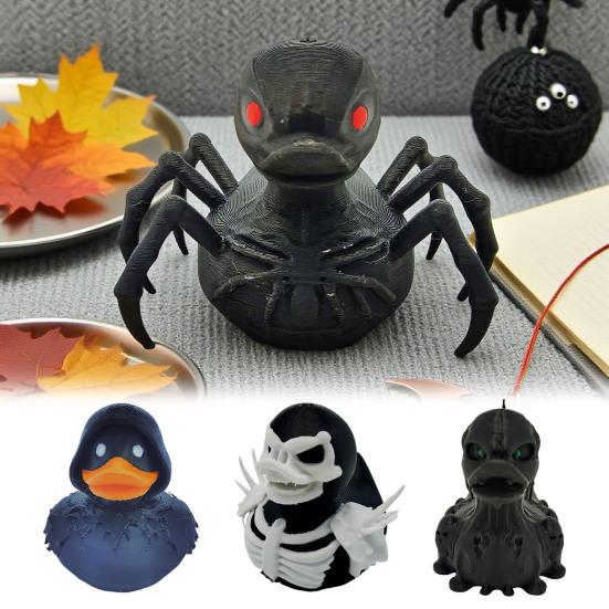 Halloween Duck Figurine 3D Printed Spider Duck Statue Horror Skeleton Ghost Duck for Home Bar Mantel Haunted House Decoration
