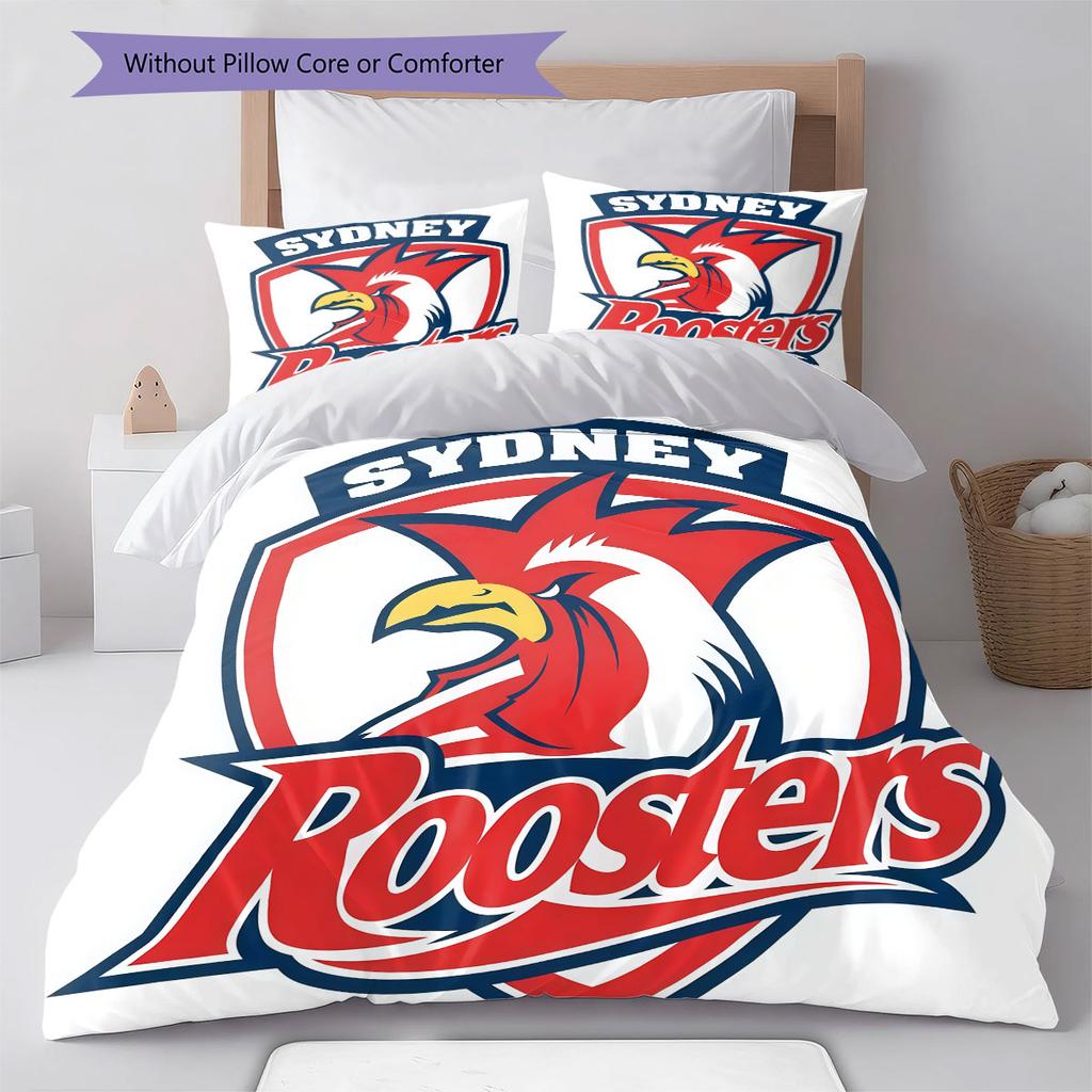 Sydney Roosters Power Bedding Quilt Set Quilt Cover Pillowcase Home Decoration Birthday Gift (1 * Duvet Cover + 2 * Pillowcase, Without Core)