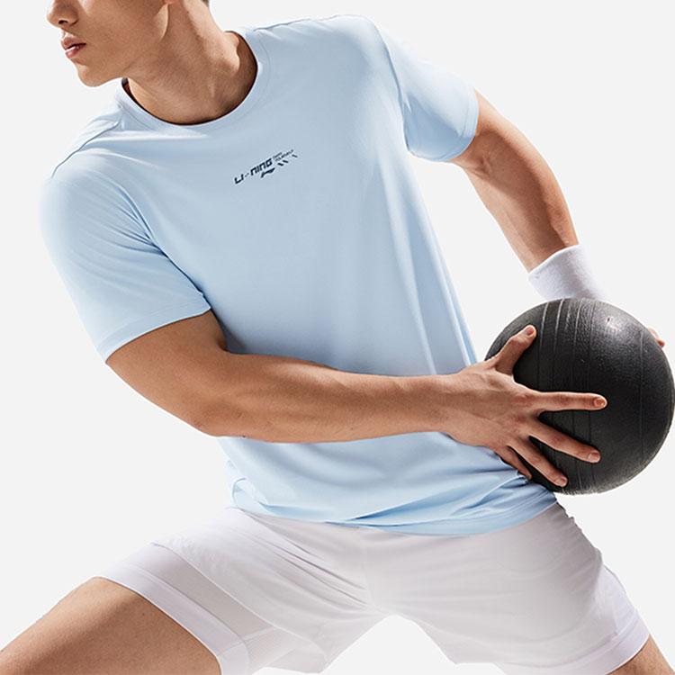 Li-Ning Comfortable Versatile Breathable Short Sleeve T-Shirt Men Tops Cloud-Blue ATSU023-8